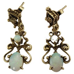 Antique 14 Karat Yellow Gold and Opal Dangle Earrings