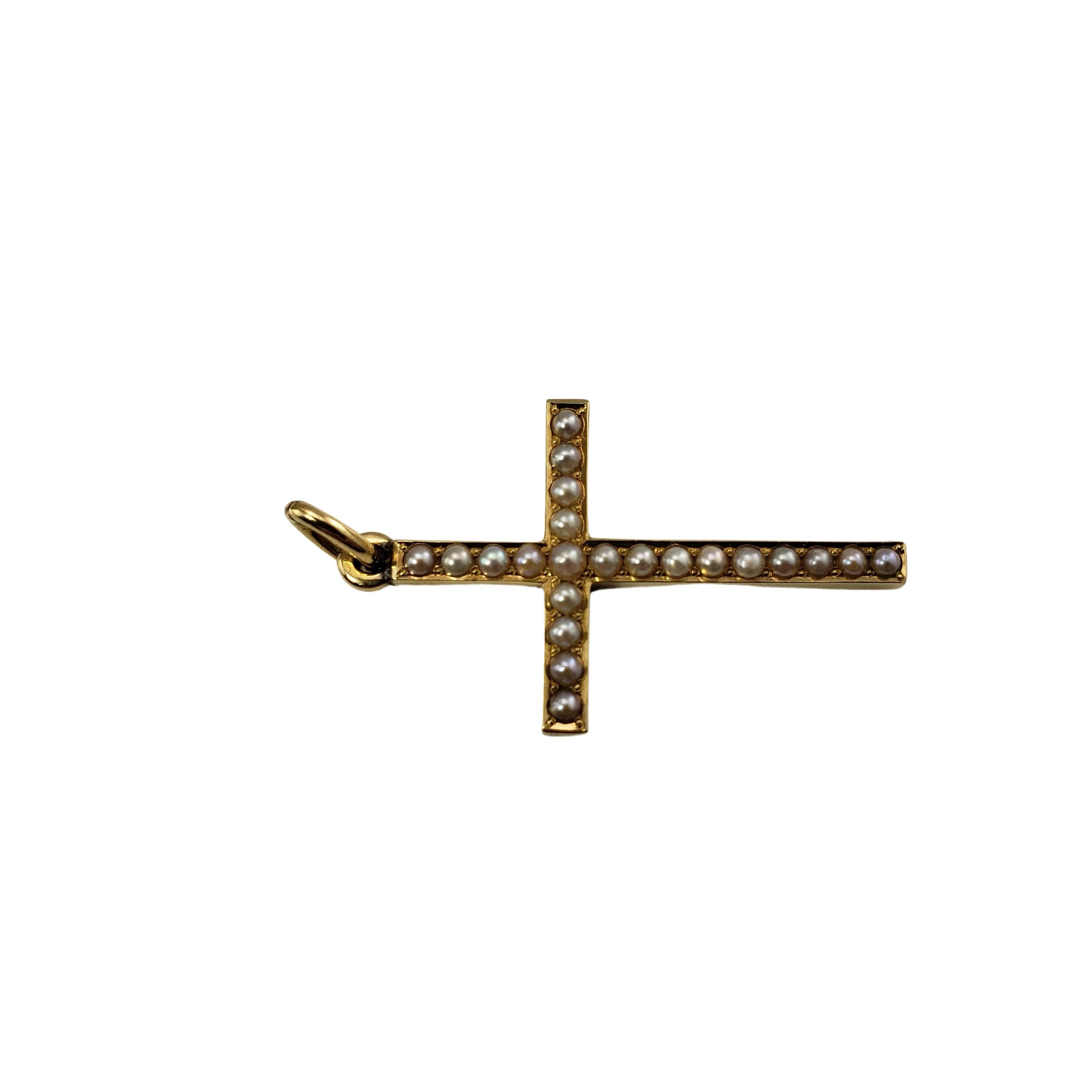 Cabochon Vintage 14 Karat Yellow Gold and Pearl Cross Pendant