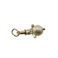 14 Karat Yellow Gold and Pearl Snowman Charm