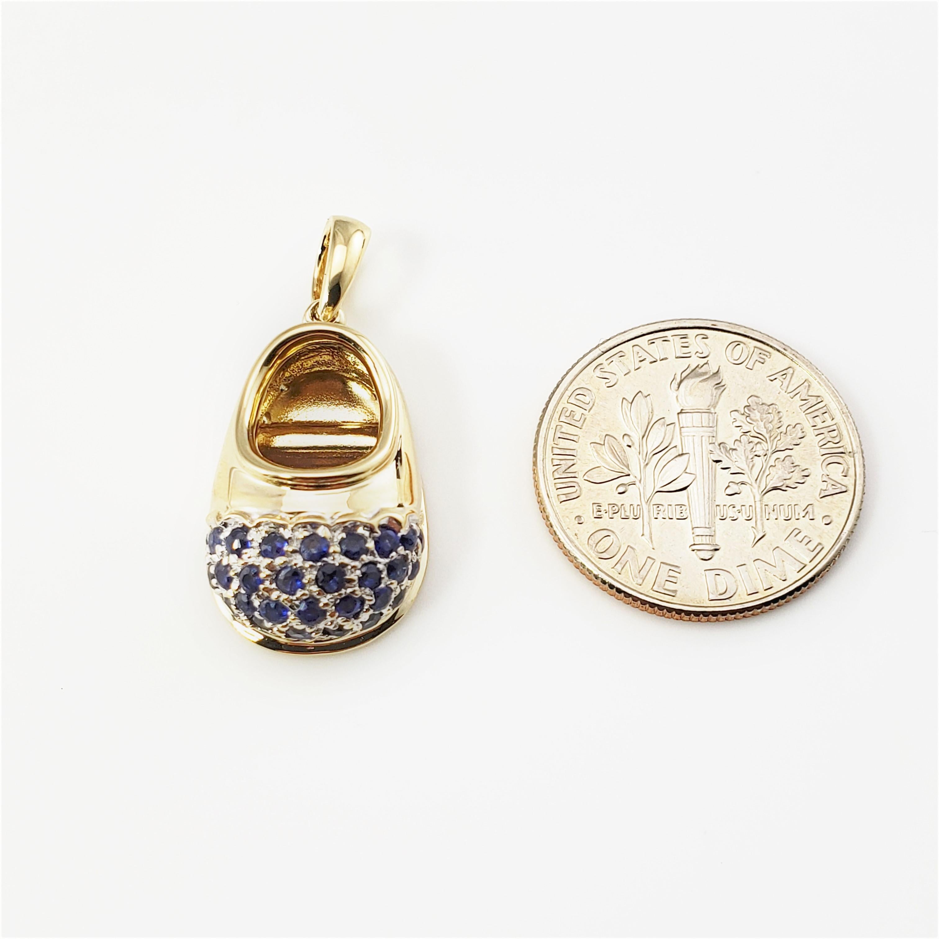 Vintage 14 Karat Yellow Gold and Sapphire Baby Shoe Charm In Good Condition In Washington Depot, CT