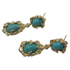 Vintage 14 Karat Yellow Gold and Turquoise Dangle Earrings