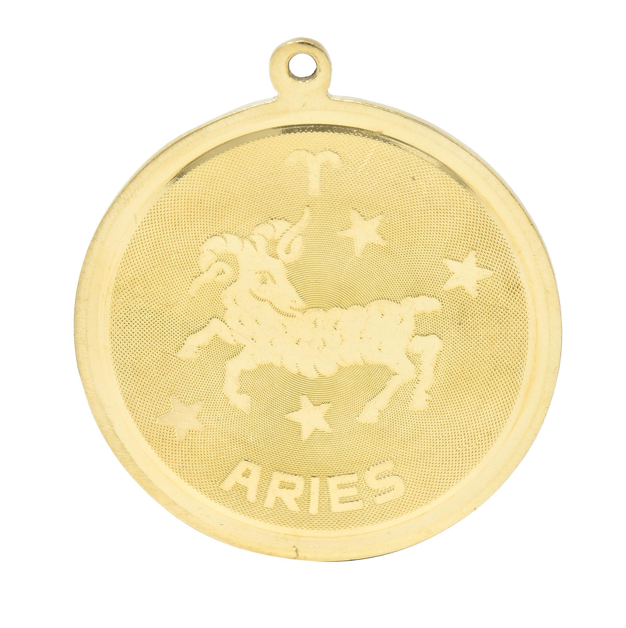 Women's or Men's Vintage 14 Karat Yellow Gold Aries Zodiac Medallion Pendant Charm For Sale