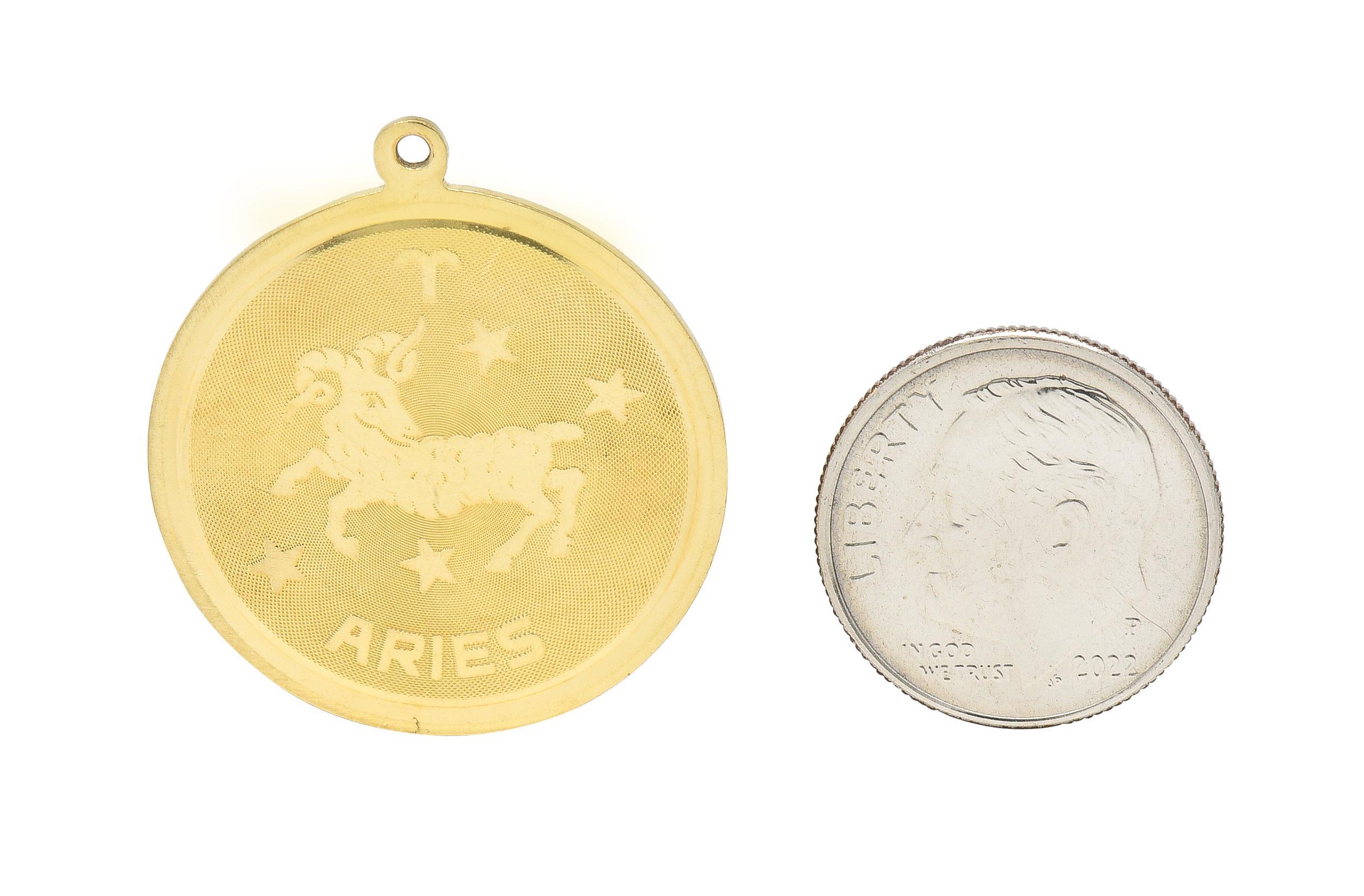 Vintage 14 Karat Yellow Gold Aries Zodiac Medallion Pendant Charm For Sale 1