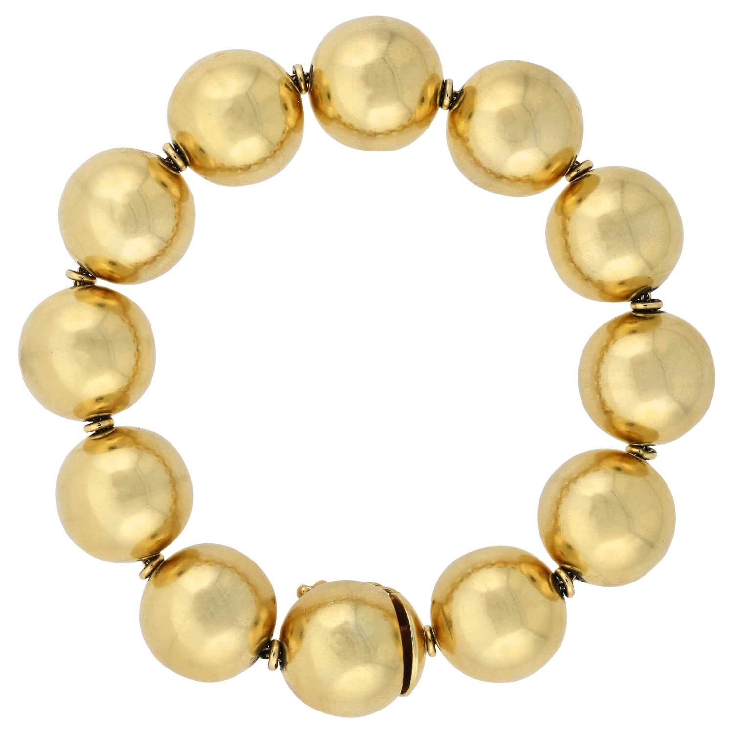 Yellow Gold Pearl and Gold Ball Bracelet For Sale at 1stDibs