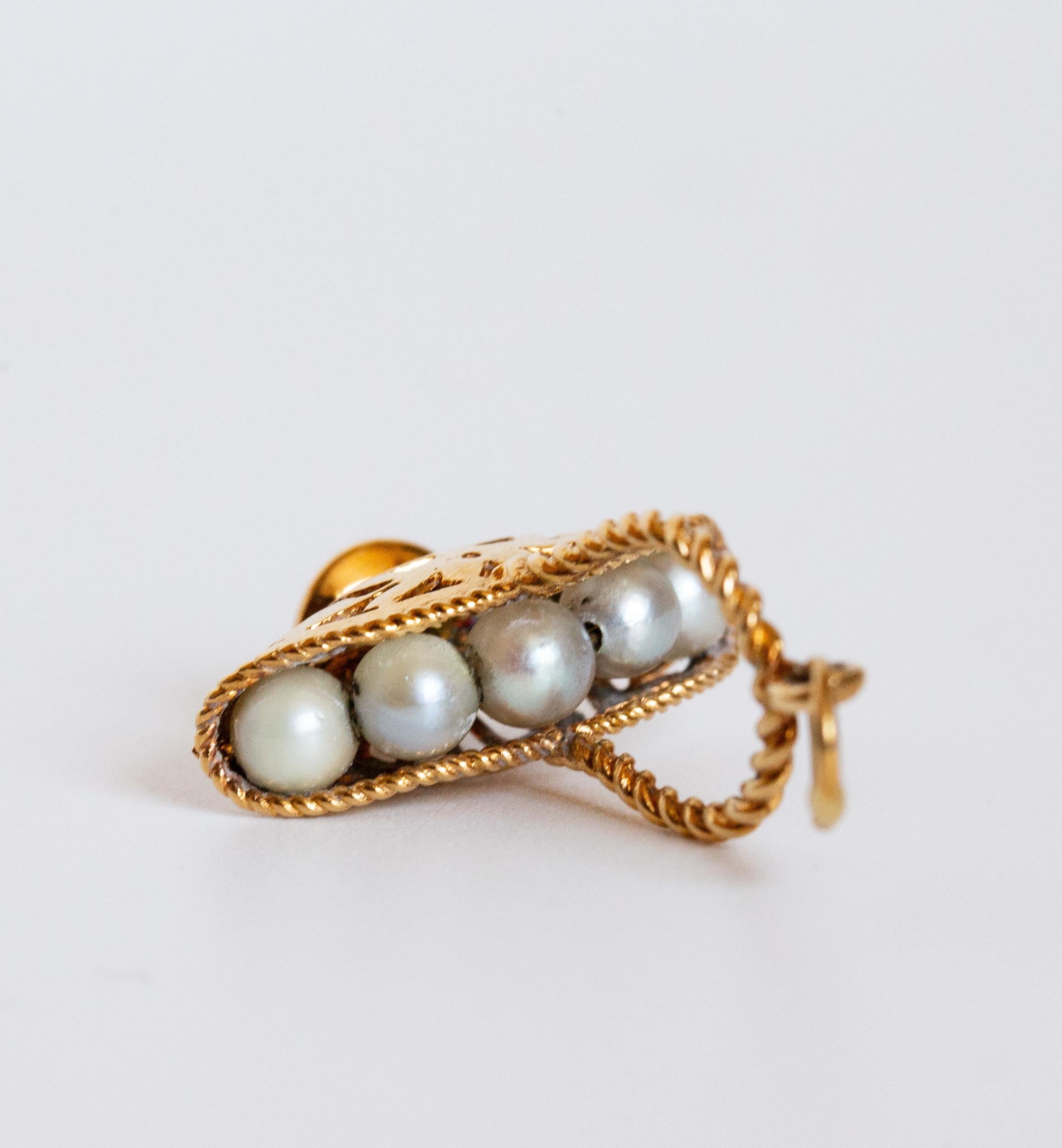 Charm d'epoca in oro giallo 14 carati con cestino e perle in vendita 3