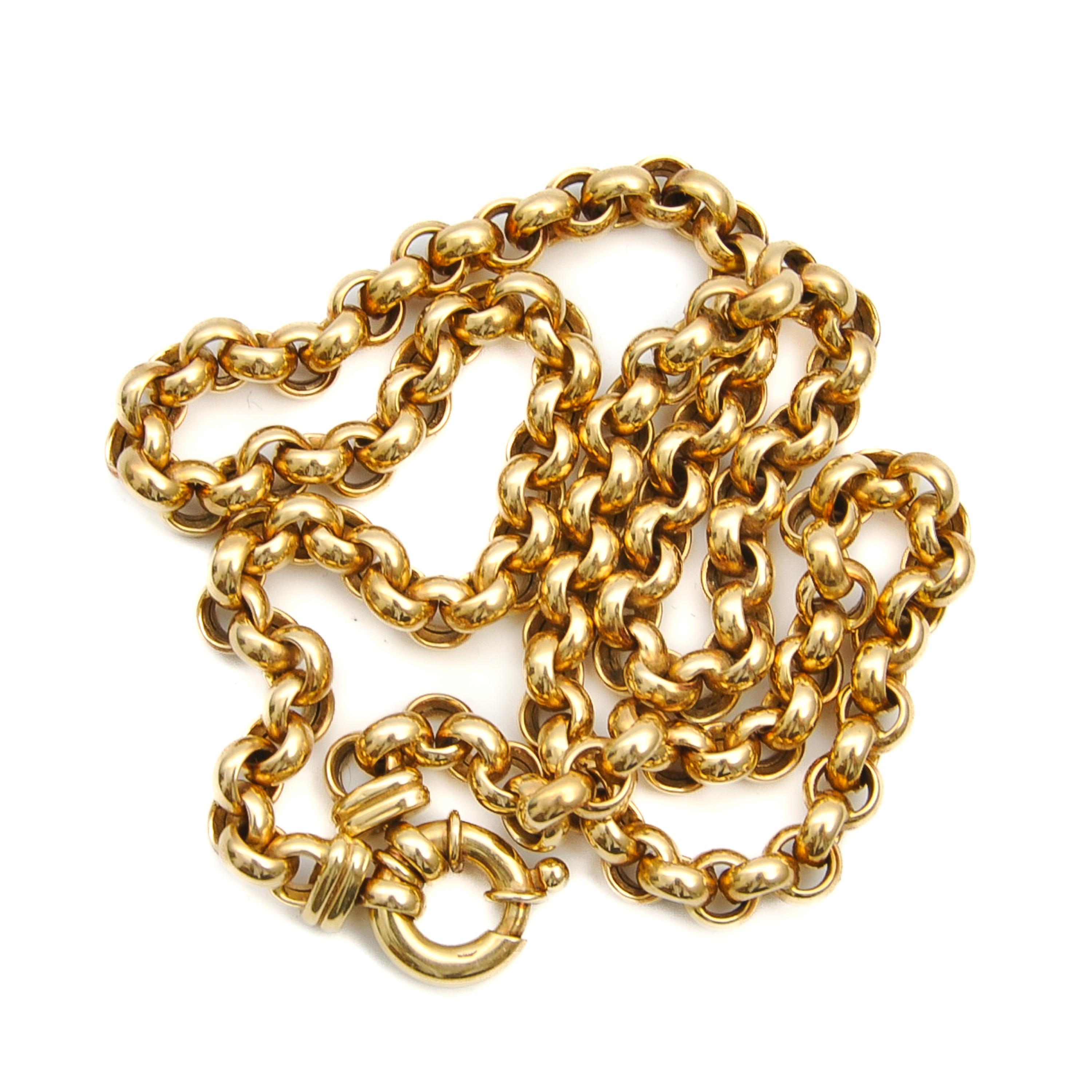 Vintage 14K Yellow Gold Sailor Clasp Rolo Chain Necklace In Good Condition For Sale In Rotterdam, NL
