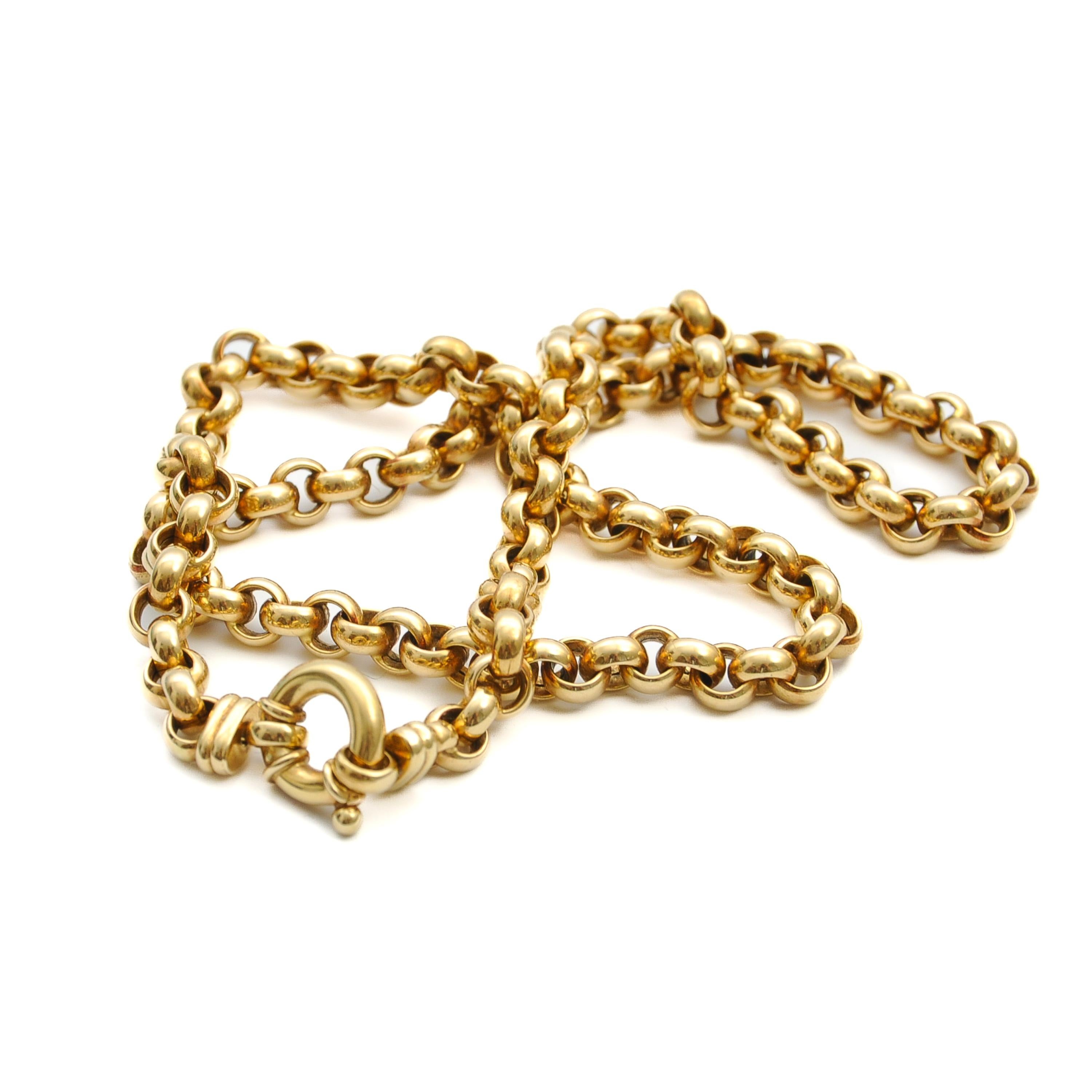 Women's or Men's Vintage 14K Yellow Gold Sailor Clasp Rolo Chain Necklace For Sale