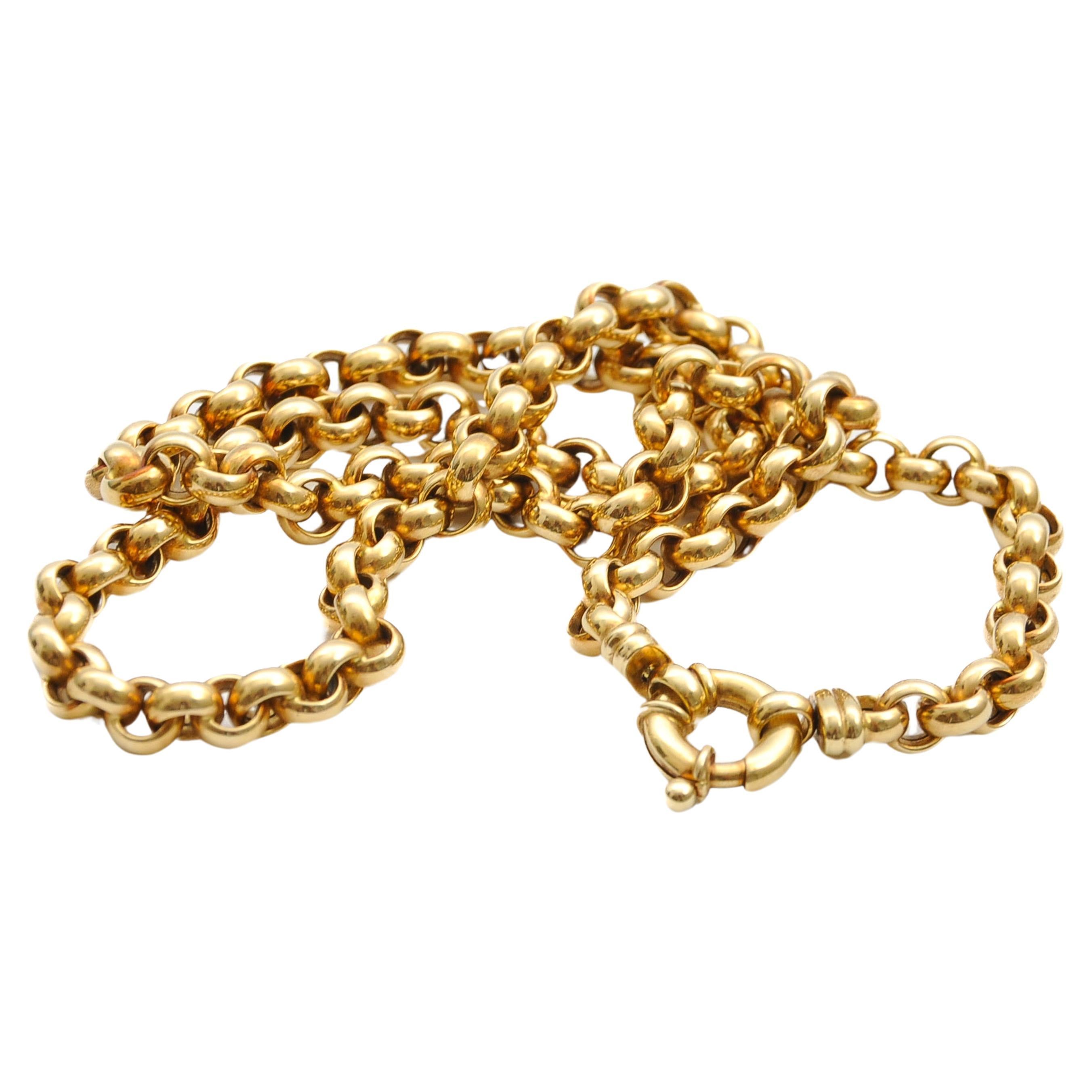 Vintage 14K Yellow Gold Sailor Clasp Rolo Chain Necklace For Sale