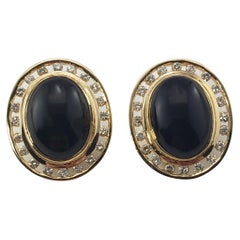 Antique 14 Karat Yellow Gold Black Onyx and Diamond Earrings