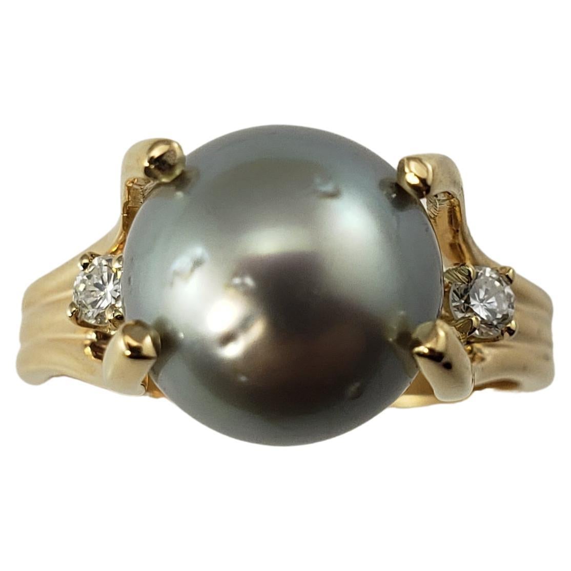 14 Karat Yellow Gold Black Pearl and Diamond Ring Size 7 For Sale at ...