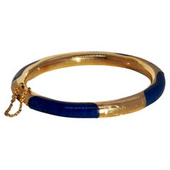 Vintage 14 Karat Yellow Gold Blue Lapis Hinged Bangle Bracelet