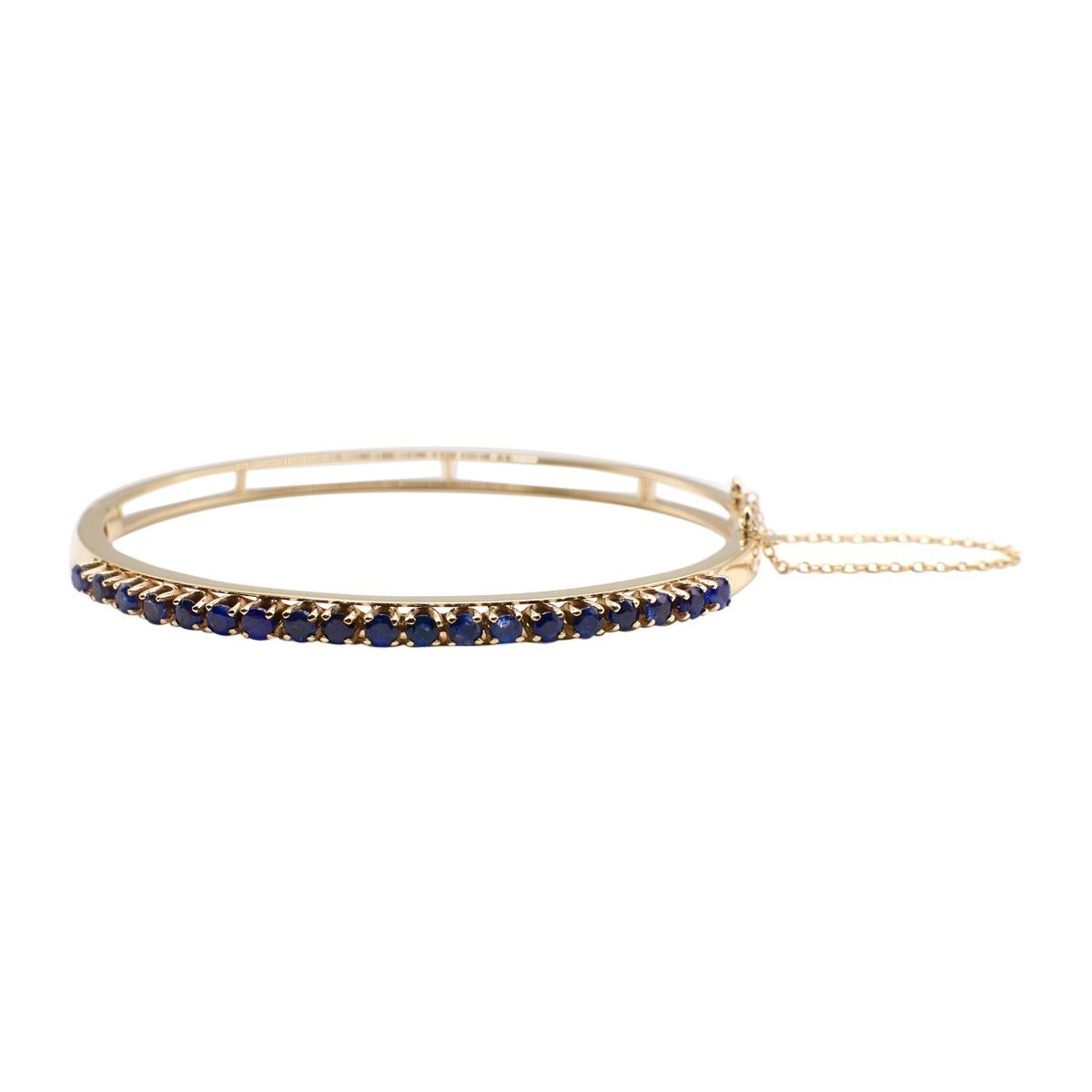 Vintage 14 Karat Yellow Gold Blue Sapphire Hinged Bracelet Bangle