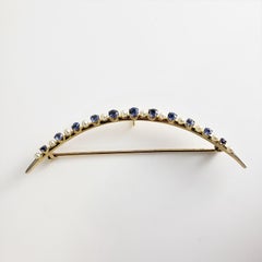 14 Karat Yellow Gold Blue Zircon and Pearl Crescent Moon Brooch/Pin