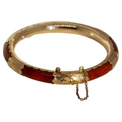 Vintage 14 Karat Yellow Gold Brown Agate Bracelet