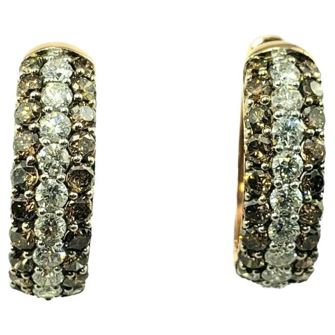 Orecchini a cerchio vintage in oro giallo 14 carati con diamanti bianchi e marroni #15308