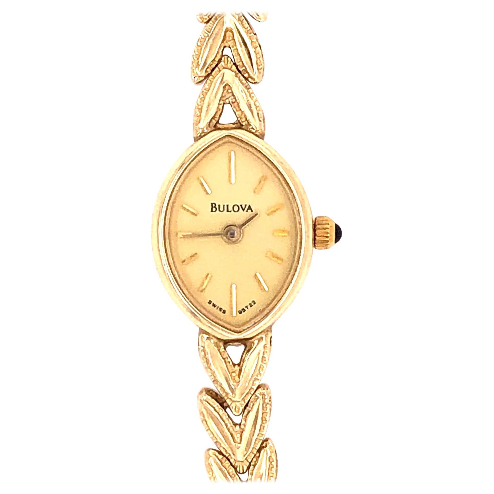 Vintage 14 Karat Yellow Gold Bulova Wristwatch Quartz Ronda 4 Jewels
