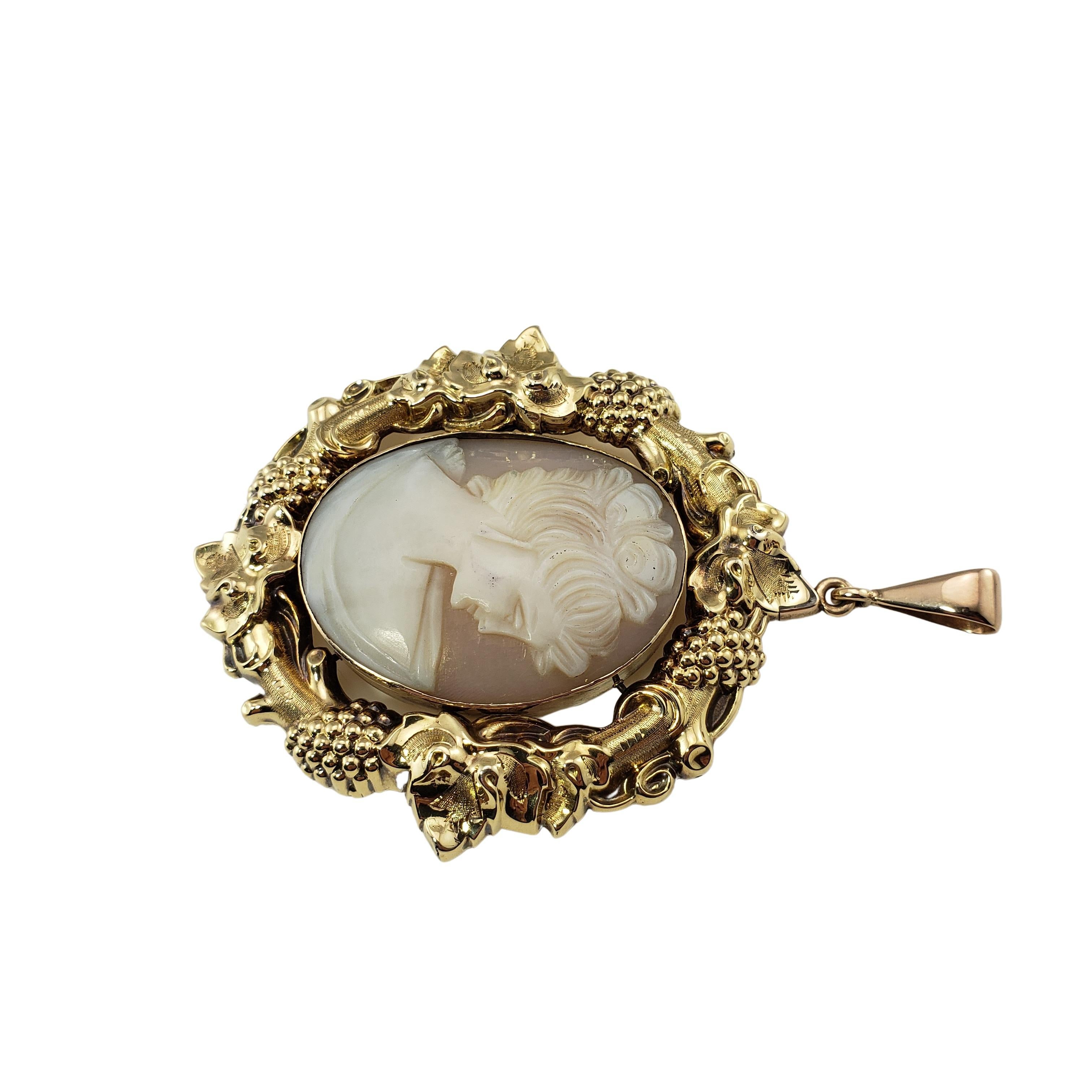 Vintage 14 Karat Yellow Gold Cameo Pendant-

This elegant cameo pendant features a lovely lady in profile set in beautifully detailed 14K yellow gold.

Size:  62 mm x 52 mm

Weight:  11.5 dwt. /  18.0 gr.

Tested for 14K gold.

Very good condition,