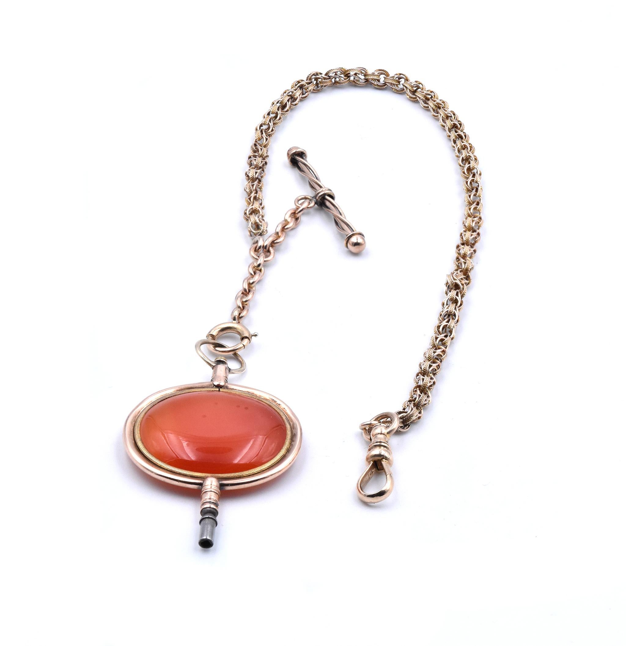 Vintage 14 Karat Yellow Gold Carnelian Fob on 10 Karat Yellow Gold Chain In Excellent Condition For Sale In Scottsdale, AZ