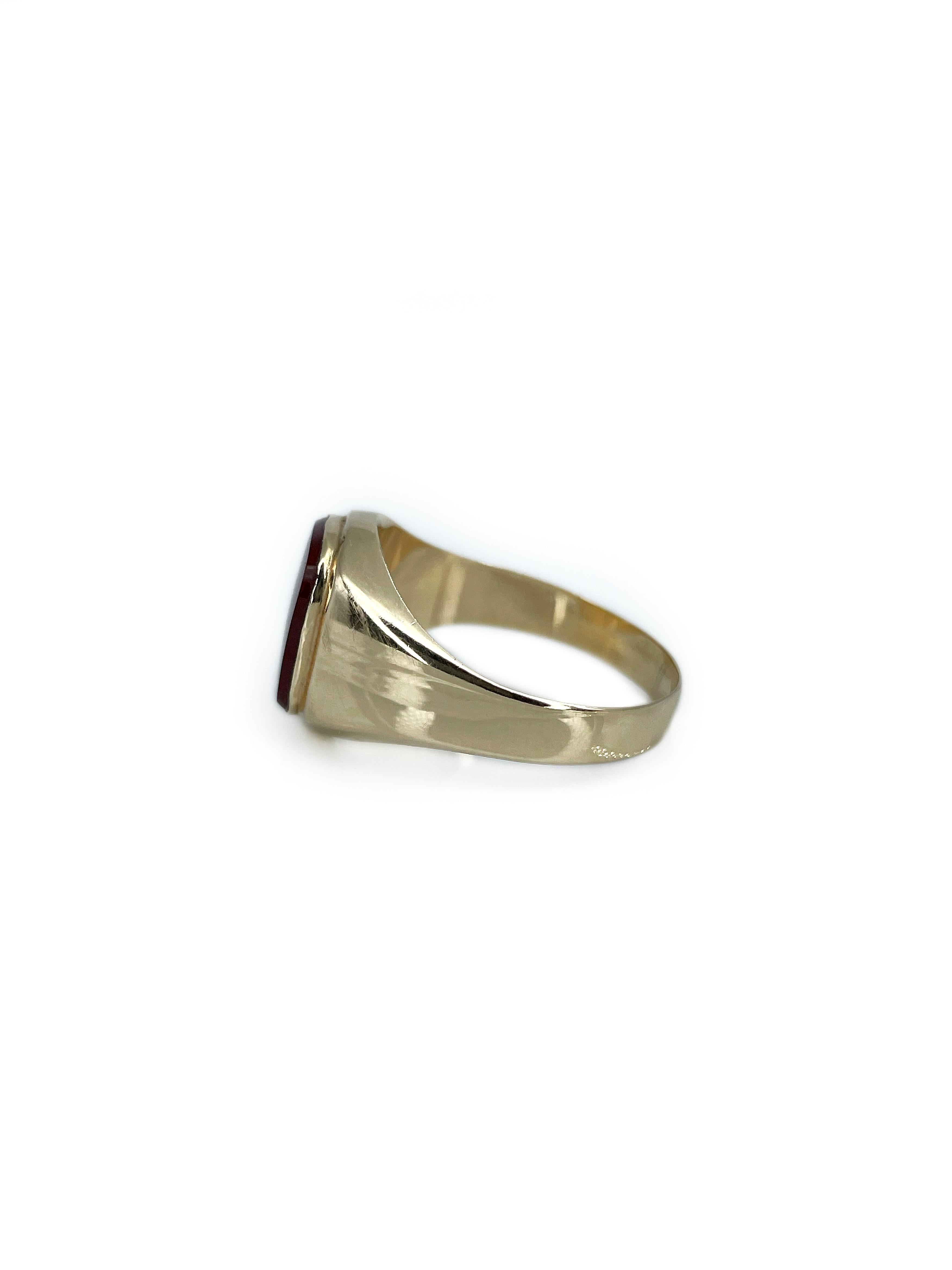 Vintage 14 Karat Yellow Gold Carnelian Rectangle Signet Ring 1