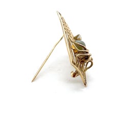 Vintage 14 Karat Yellow Gold Cat’s Eye Quartz and Diamond Spider Brooch