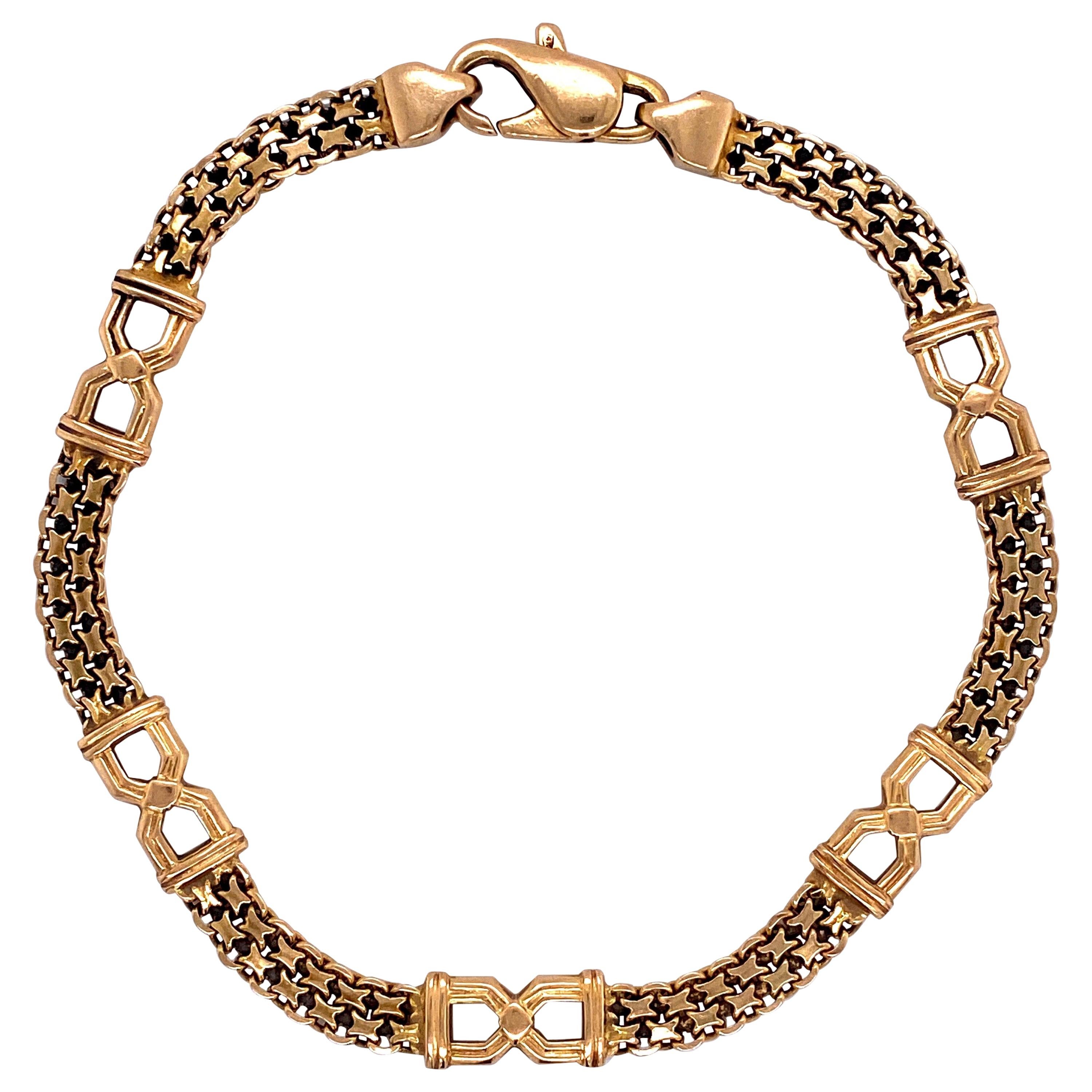 Vintage 14 Karat Yellow Gold Chain Link Bracelet with Black Enamel Italy