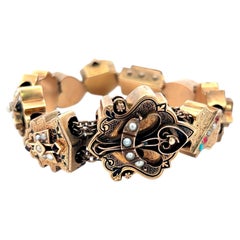 Vintage 14 Karat Yellow Gold Charm Bracelet with 1.00-1.5 MM Pearls