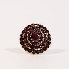 Vintage 14 Karat Yellow Gold Cocktail Ring Set with Garnet