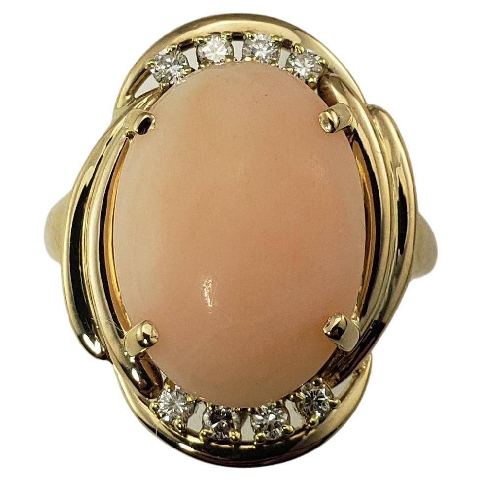 Vintage 14 Karat Yellow Gold Coral and Diamond Ring at
