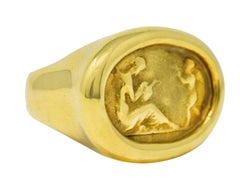 Vintage 14 quilates de oro amarillo Cupido Venus Classic Cameo Signet Ring