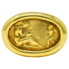 Vintage 14 quilates de oro amarillo Cupido Venus Classic Cameo Signet Ring