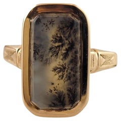 Vintage 14 Karat Yellow Gold Dendritic Moss Agate Ring Size 8 #17770