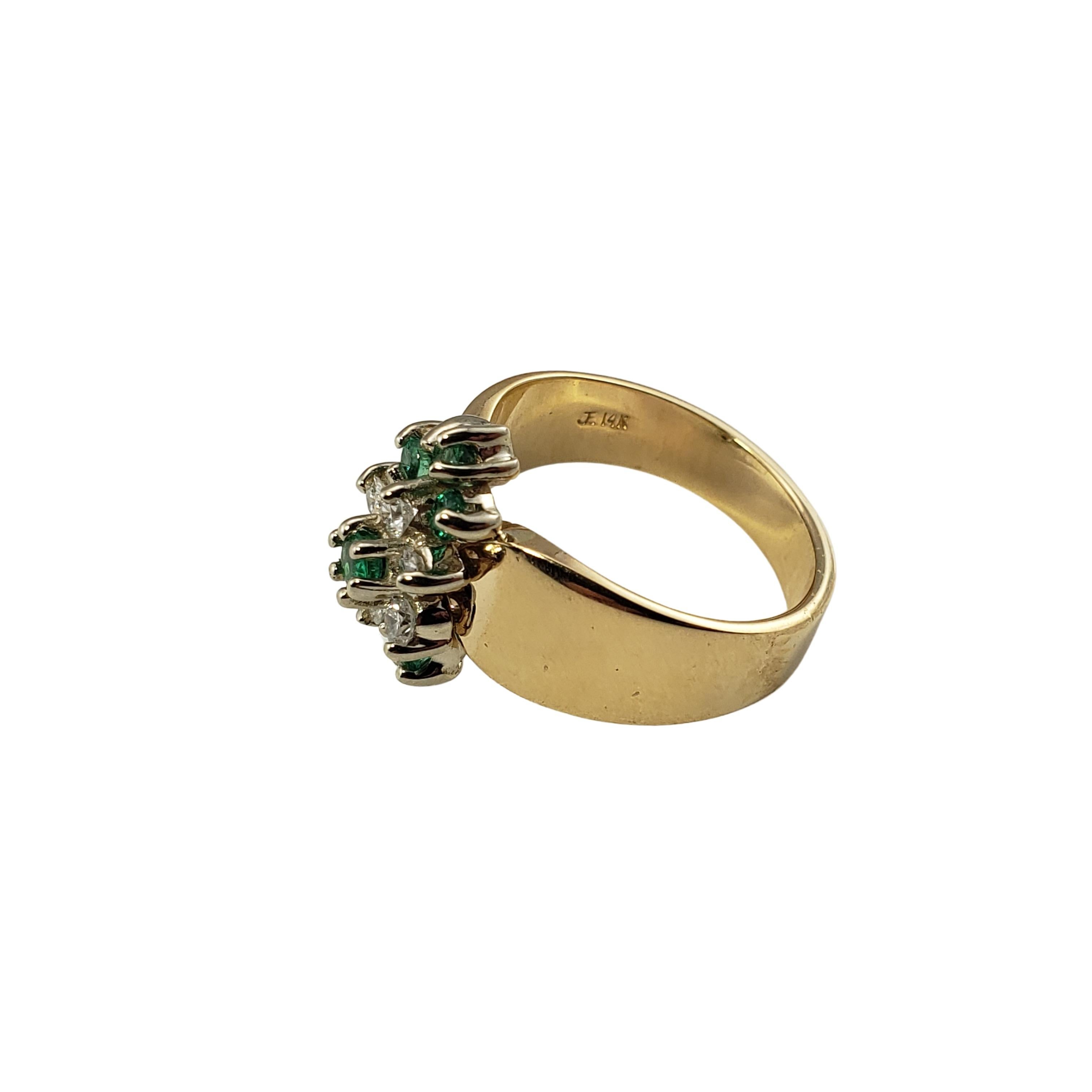 Brilliant Cut 14 Karat Yellow Gold Diamond and Natural Emerald Ring For Sale