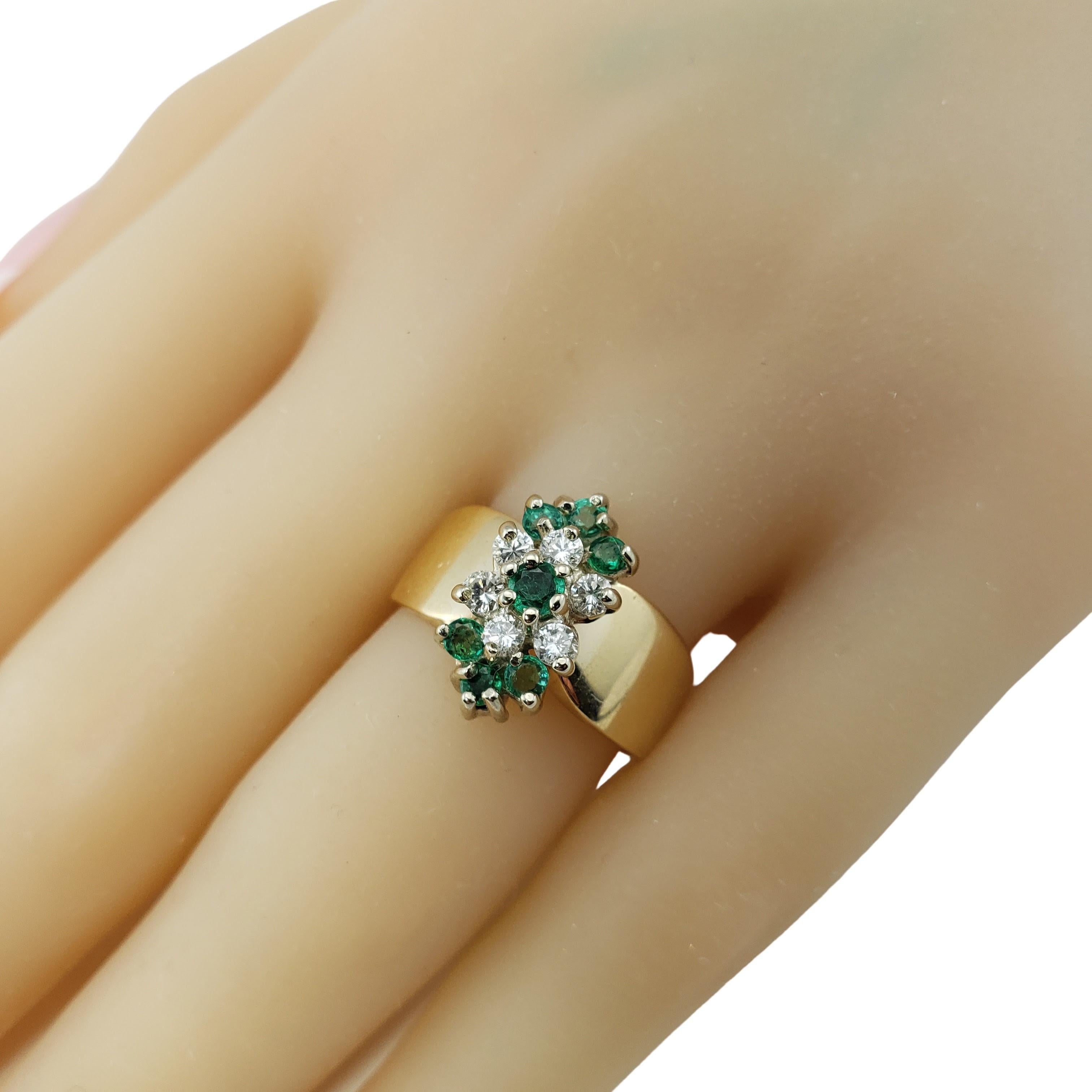 14 Karat Yellow Gold Diamond and Natural Emerald Ring For Sale 3