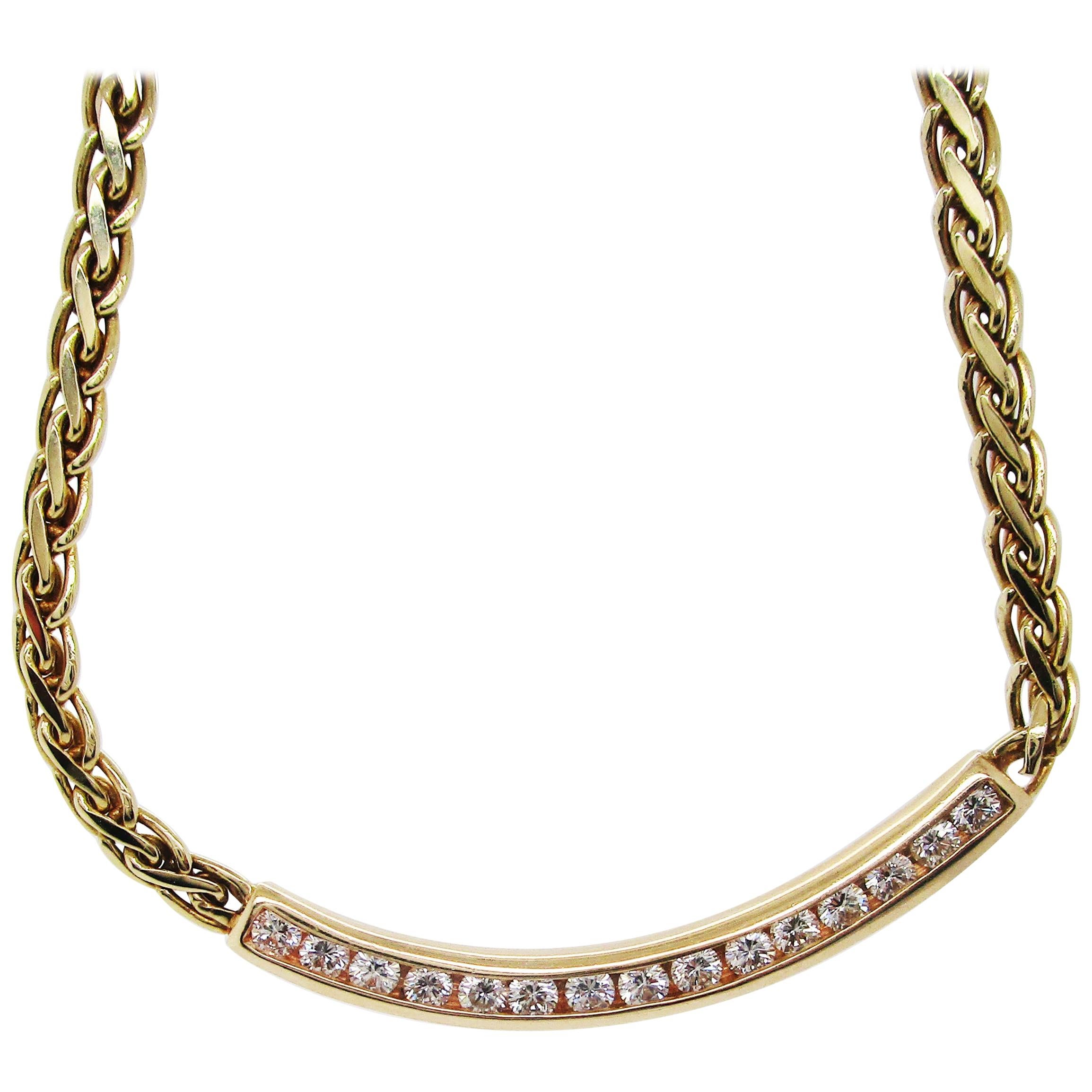 Vintage 14 Karat Yellow Gold Diamond Bar Necklace