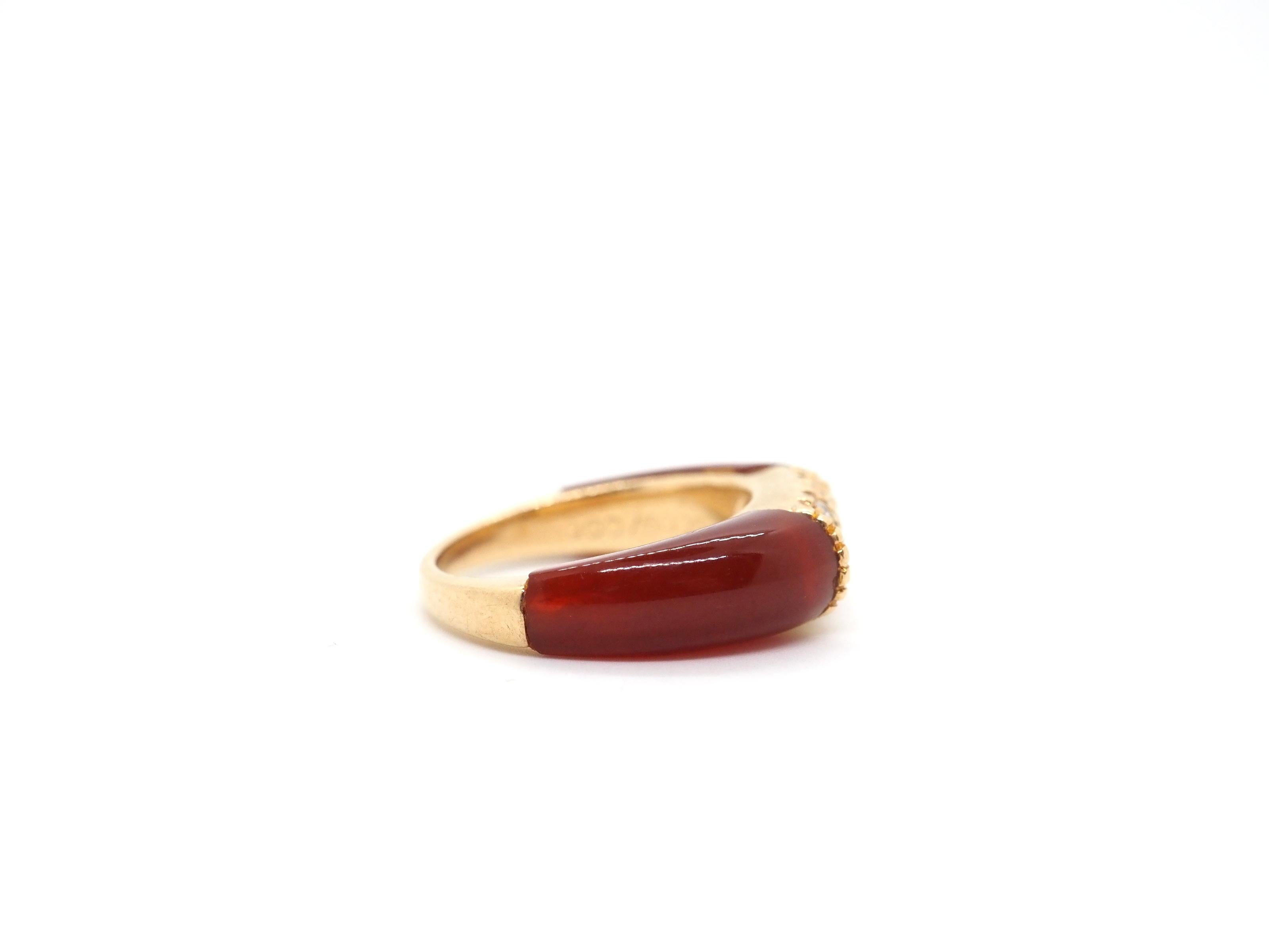 Cornaline-Ring aus 14 Karat Gelbgold mit Diamanten Damen im Angebot