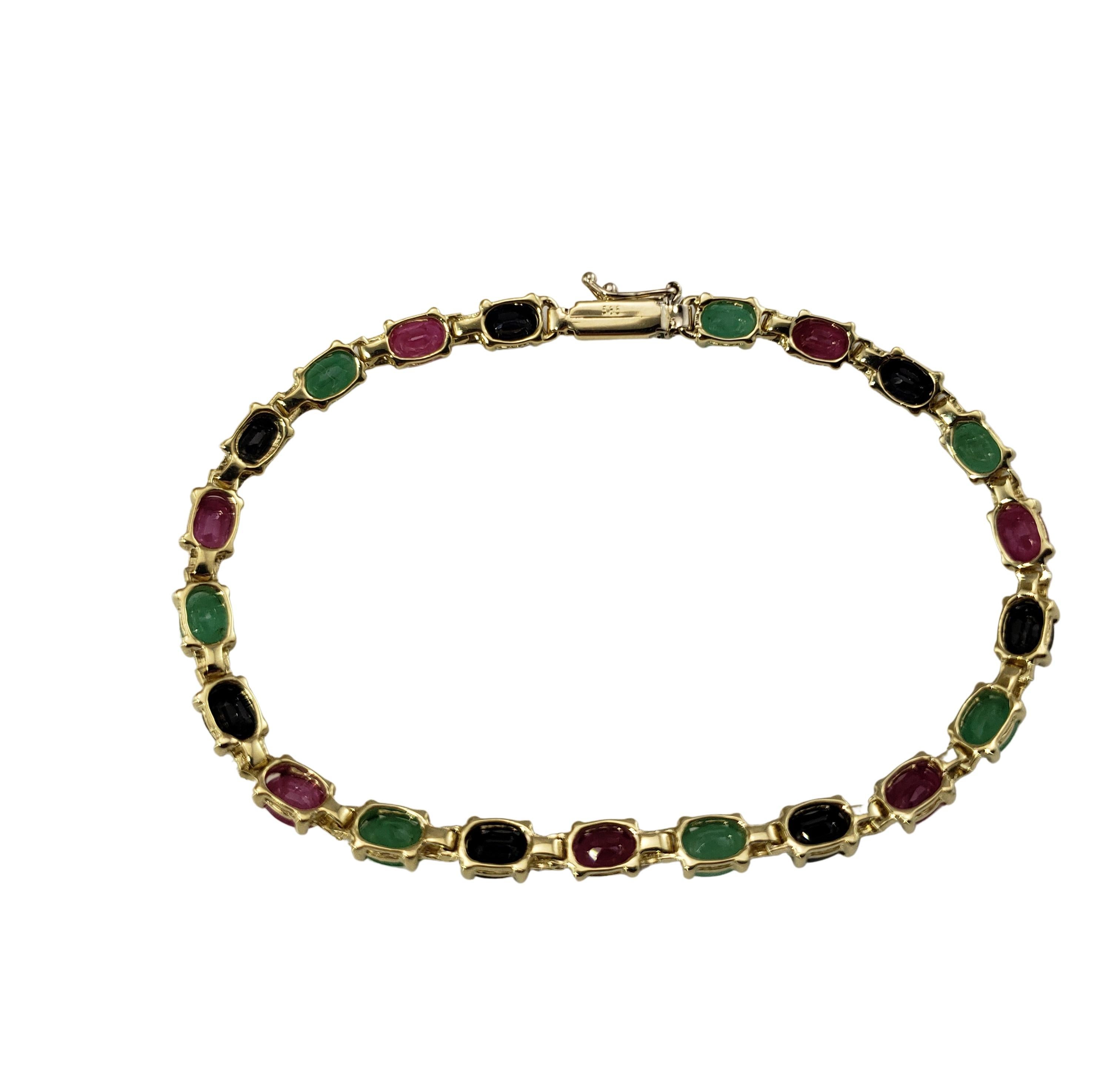 Brilliant Cut 14 Karat Yellow Gold Diamond, Emerald, Sapphire and Ruby Bracelet