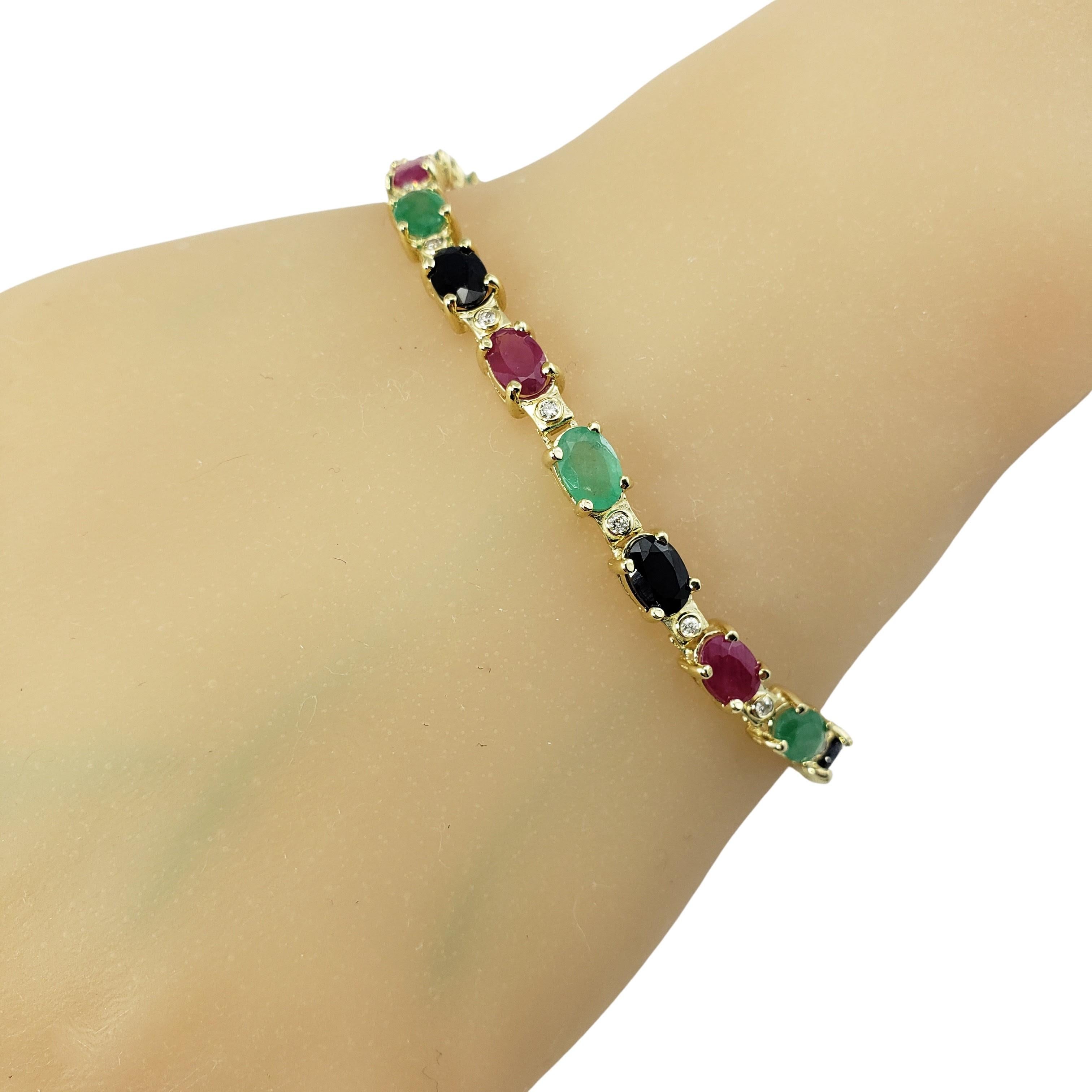 14 Karat Yellow Gold Diamond, Emerald, Sapphire and Ruby Bracelet 1