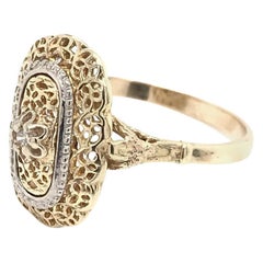 Vintage 14 Karat Yellow Gold Diamond Filigree Ring