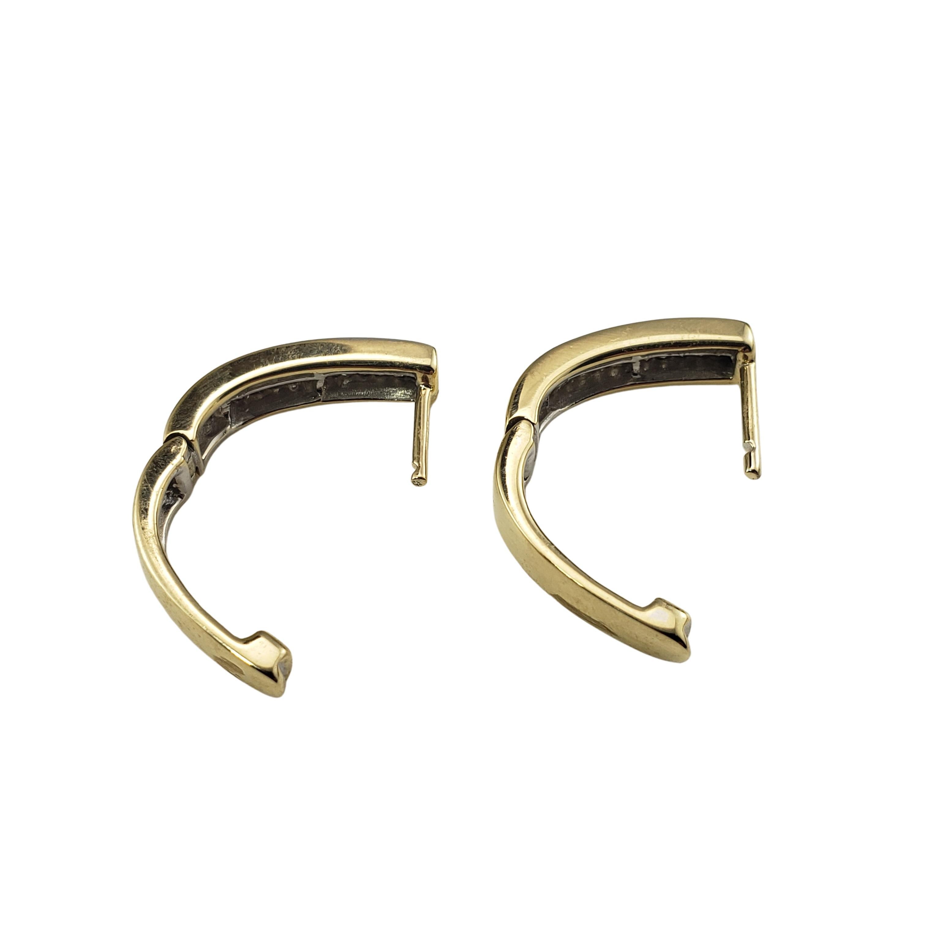 Women's 14 Karat Yellow Gold Diamond Hoop Earrings For Sale