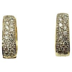 Vintage 14 Karat Yellow Gold Diamond Hoop Earrings