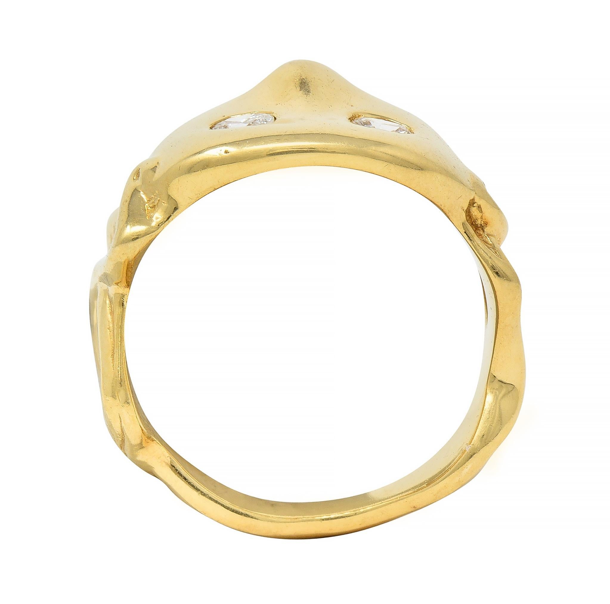 Vintage 14 Karat Yellow Gold Diamond Masquerade Mask Ribbon Ring For Sale 5