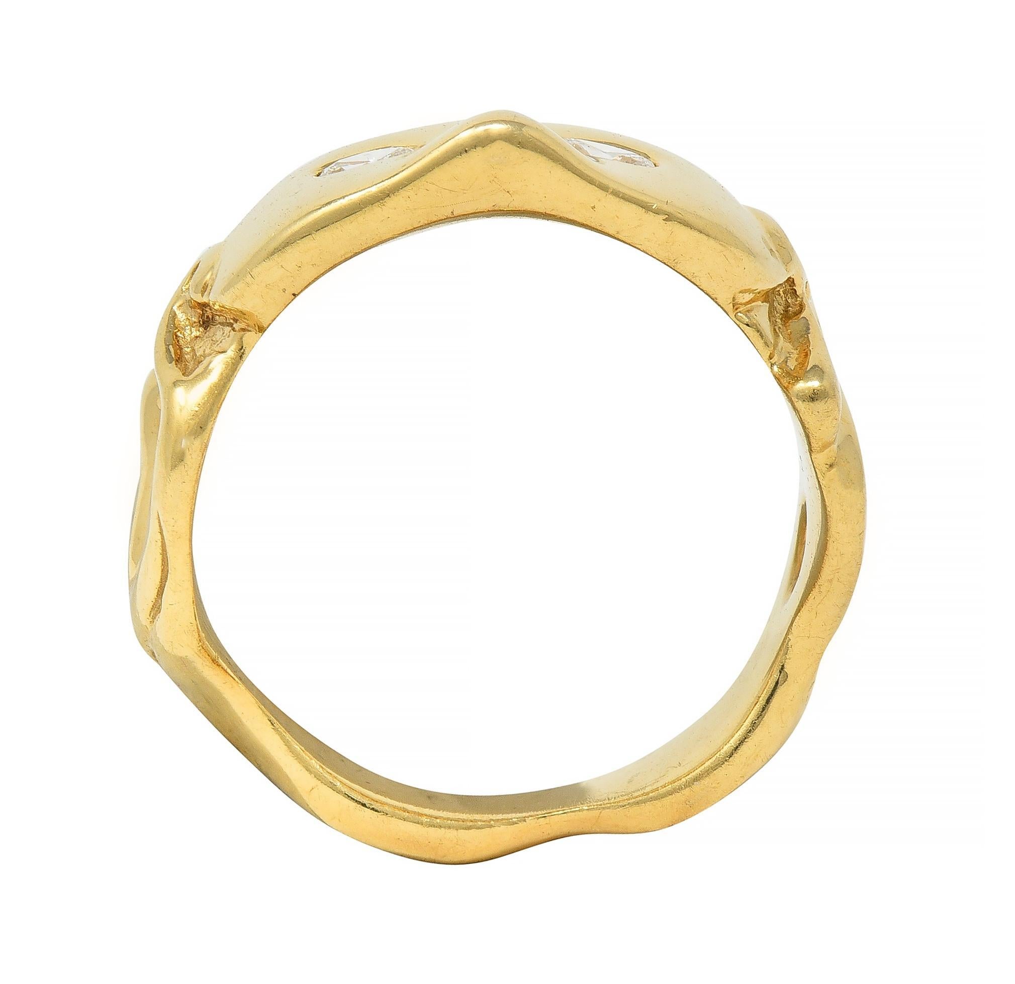 Vintage 14 Karat Yellow Gold Diamond Masquerade Mask Ribbon Ring For Sale 6