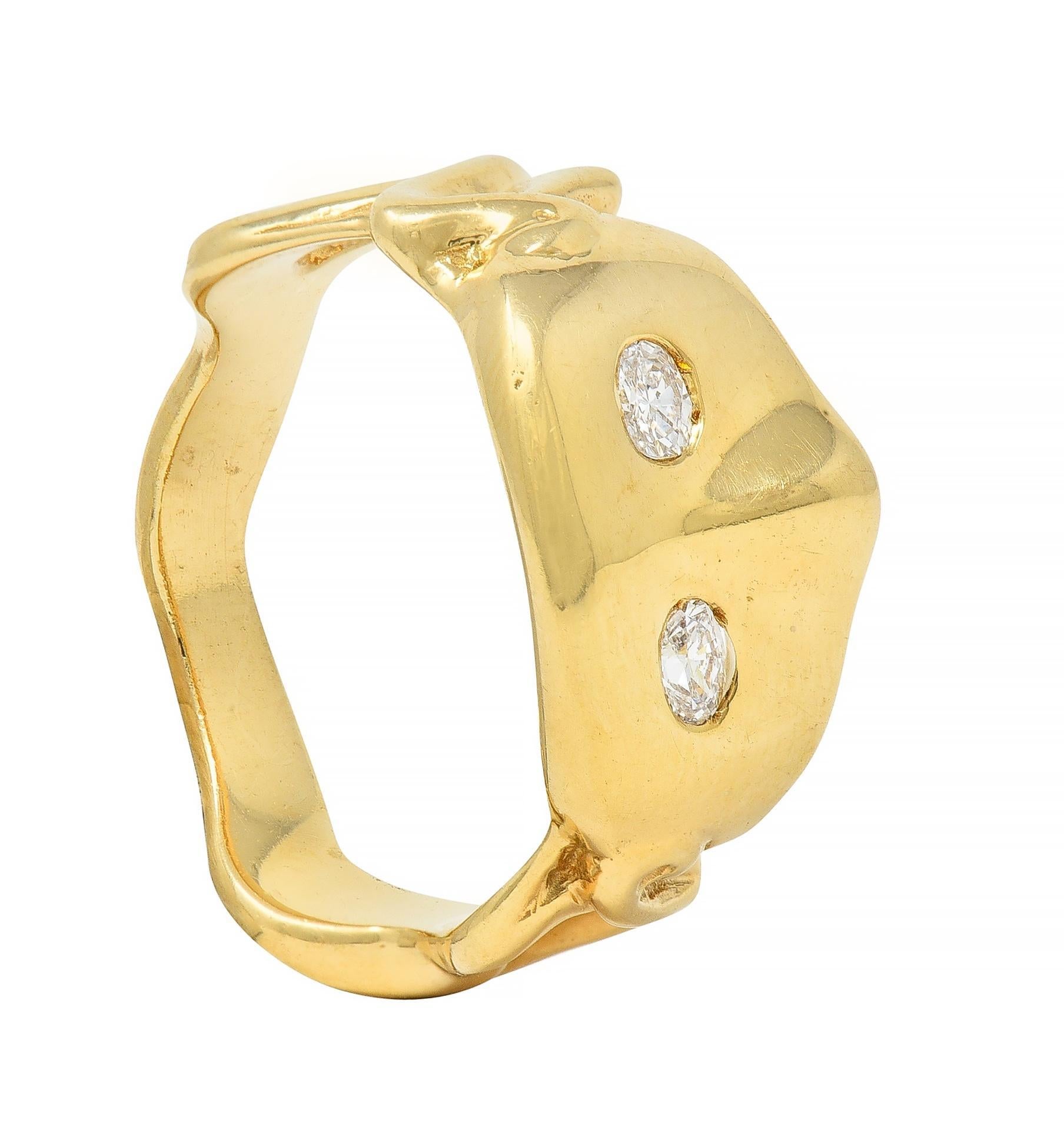 Vintage 14 Karat Yellow Gold Diamond Masquerade Mask Ribbon Ring For Sale 7
