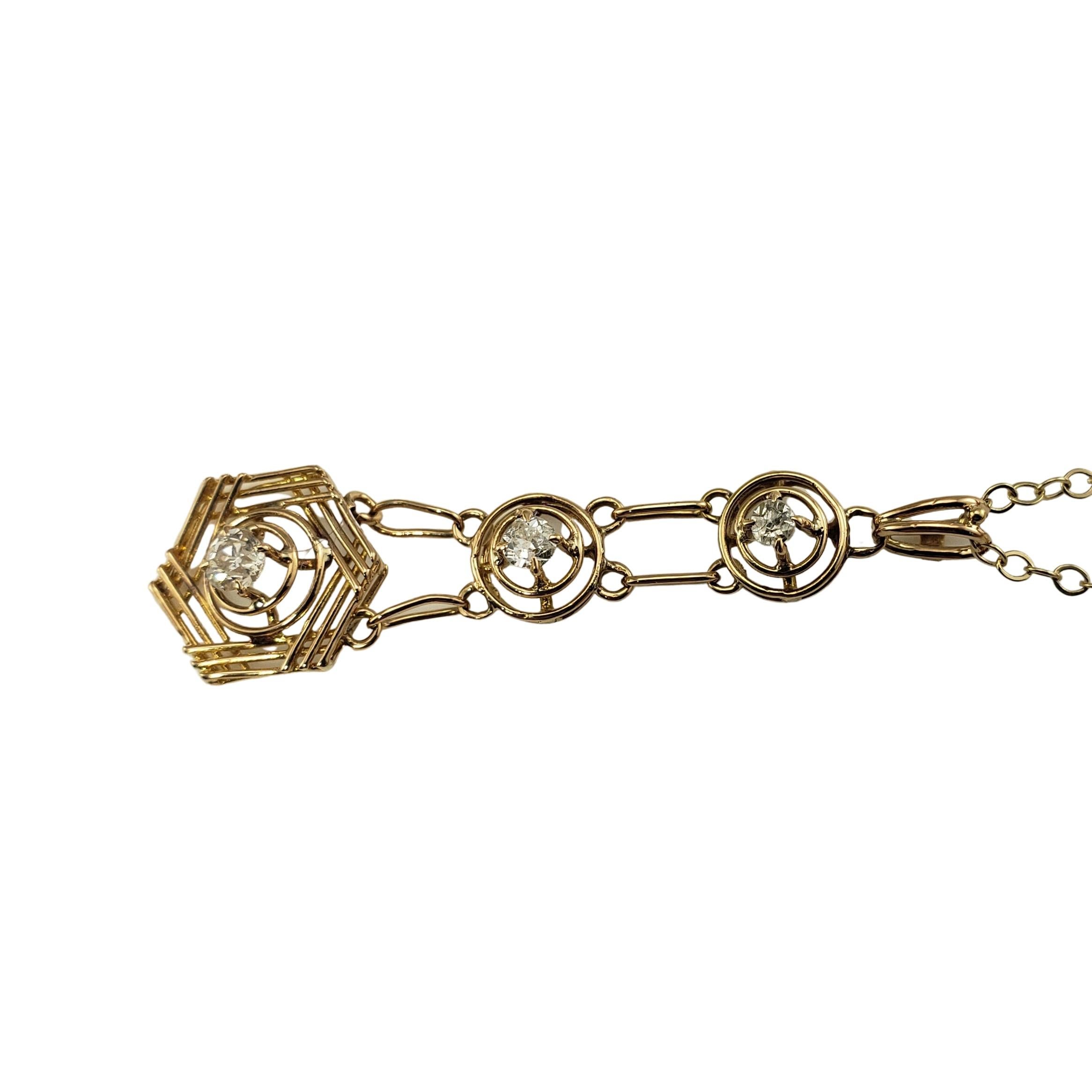Old Mine Cut 14 Karat Yellow Gold Diamond Pendant Necklace