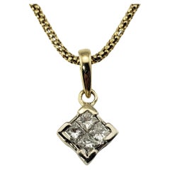 Collier pendentif vintage en or jaune 14 carats avec diamants