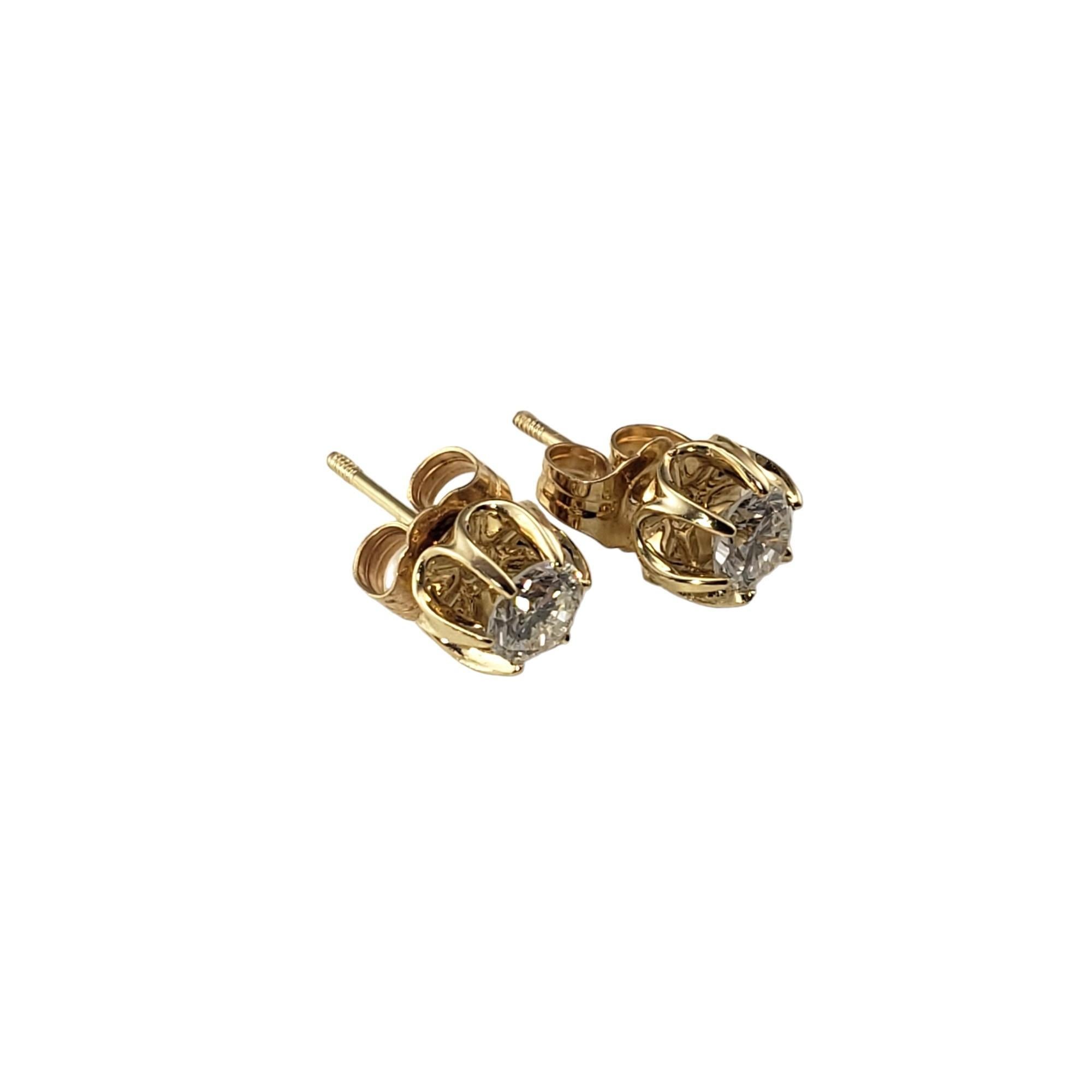 Round Cut Vintage 14 Karat Yellow Gold Diamond Stud Earrings #15527 For Sale