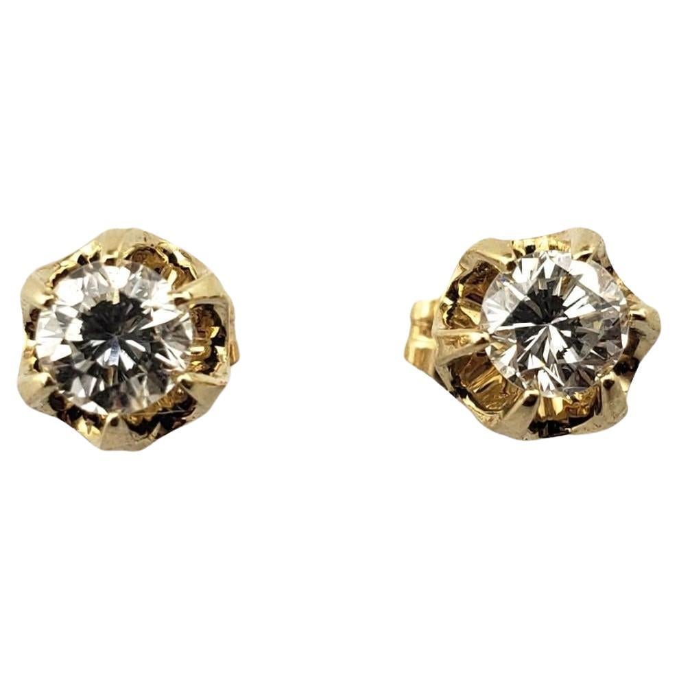 Vintage 14 Karat Yellow Gold Diamond Stud Earrings #15527 For Sale