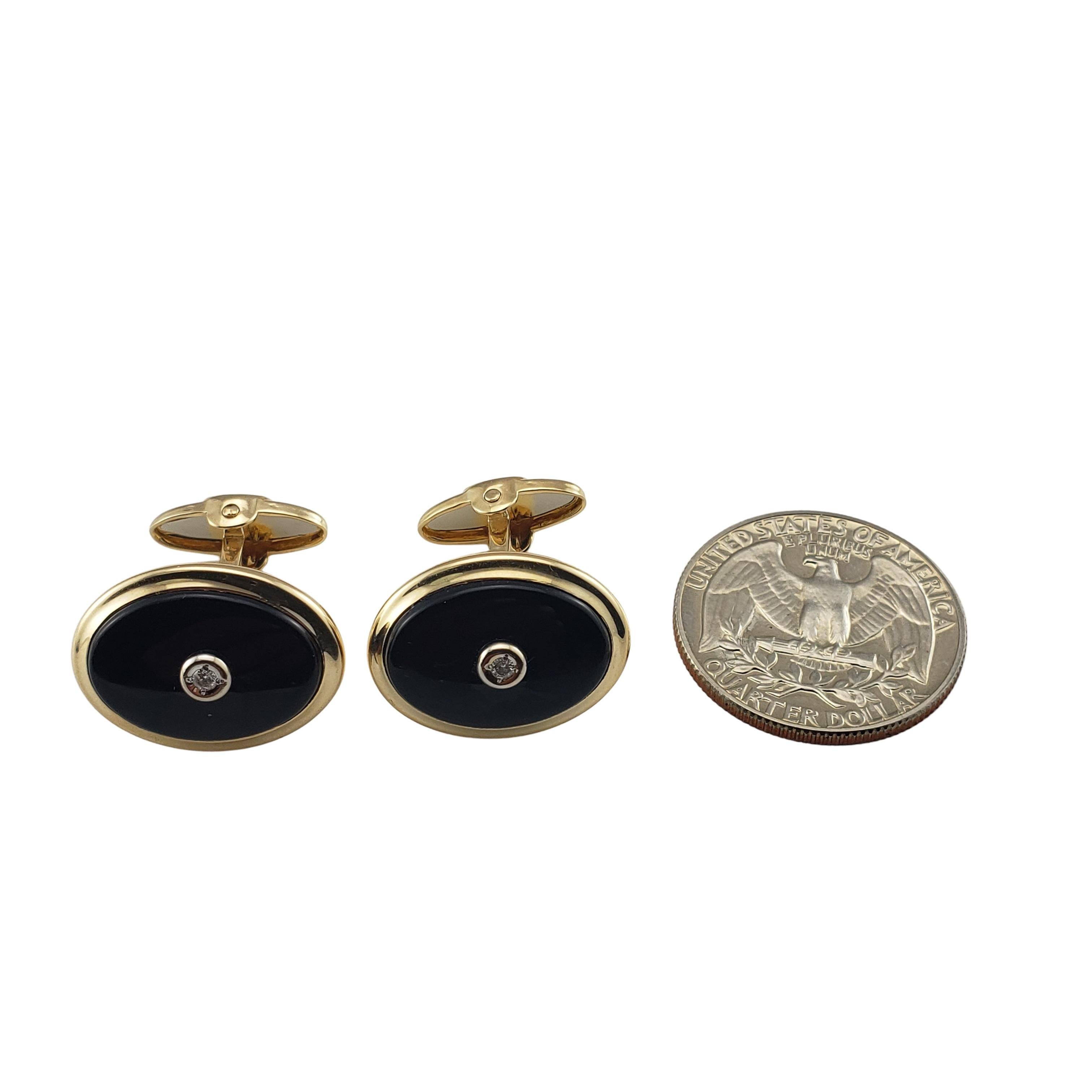 Brilliant Cut Vintage 14 Karat Yellow Gold Dolan Bullock Onyx and Diamond Cufflinks