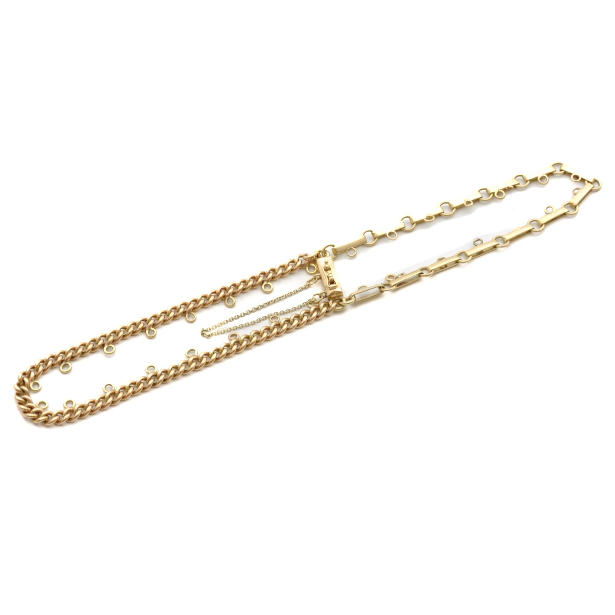14 Karat Yellow Gold Double Layer Chain Charm Bracelet For Sale 1