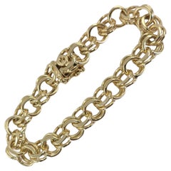 Retro 14 Karat Yellow Gold Double Link Charm Bracelet